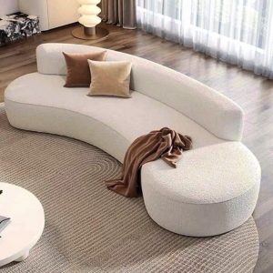 مبل راحتی چهار نفره با روکش پارچه و پایه پلاستیک نوین چوب سورن مدل Satu به همراه 3 کوسن