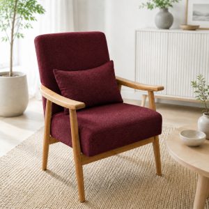 مبل راحتی تک نفره با روکش پارچه و پایه چوبی گالری چوب آشنایی مدل Mini-Khod به همراه 1 کوسن