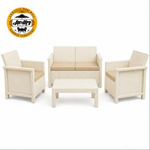 مبل راحتی چهار نفره با روکش چرم و پایه پلاستیک ویلا مبل مدل لانژ به همراه 4 کوسن